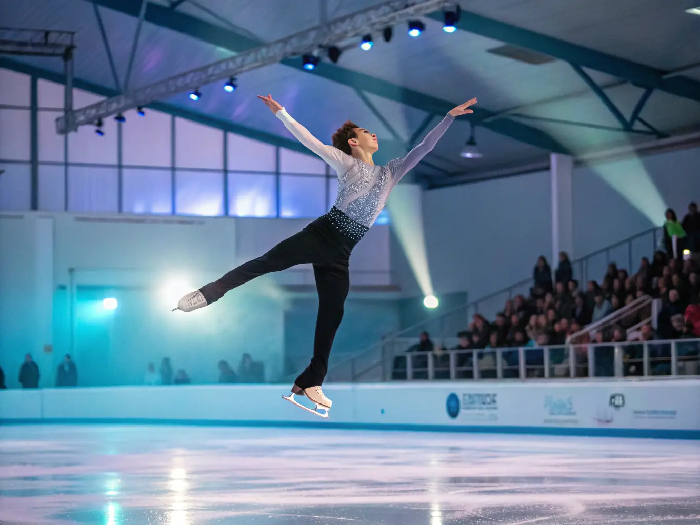 An elegant image of a figure skater gracefully performing a routine on the ice at IceSportdPhuket, highlighting the artistry and precision of figure skating.